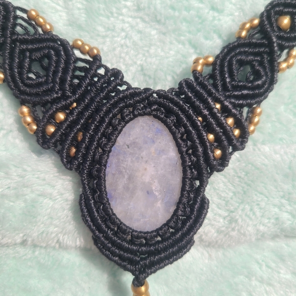 Moonstone Micro Macrame Necklace Genuine Stone Color Changing - Picture 5 of 5